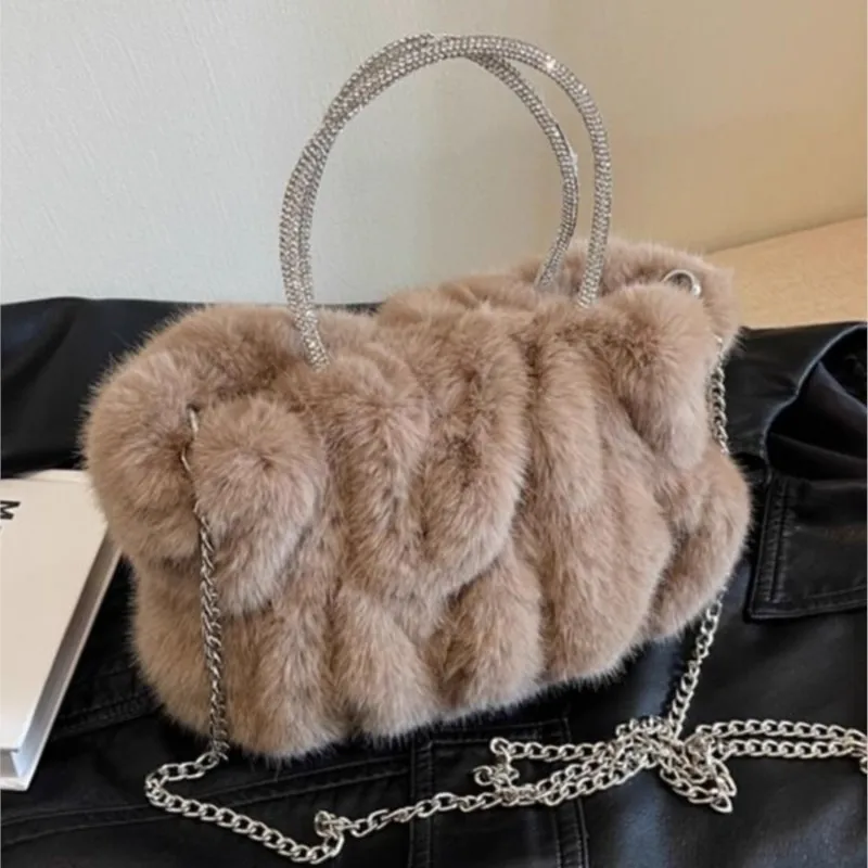 JIAERDI Japanese Plush Chain Handbag Women Soft Comfortable Gentle Shoulder Bag Ladies Sweet Cute Elegant Casual Tote Bag 2025