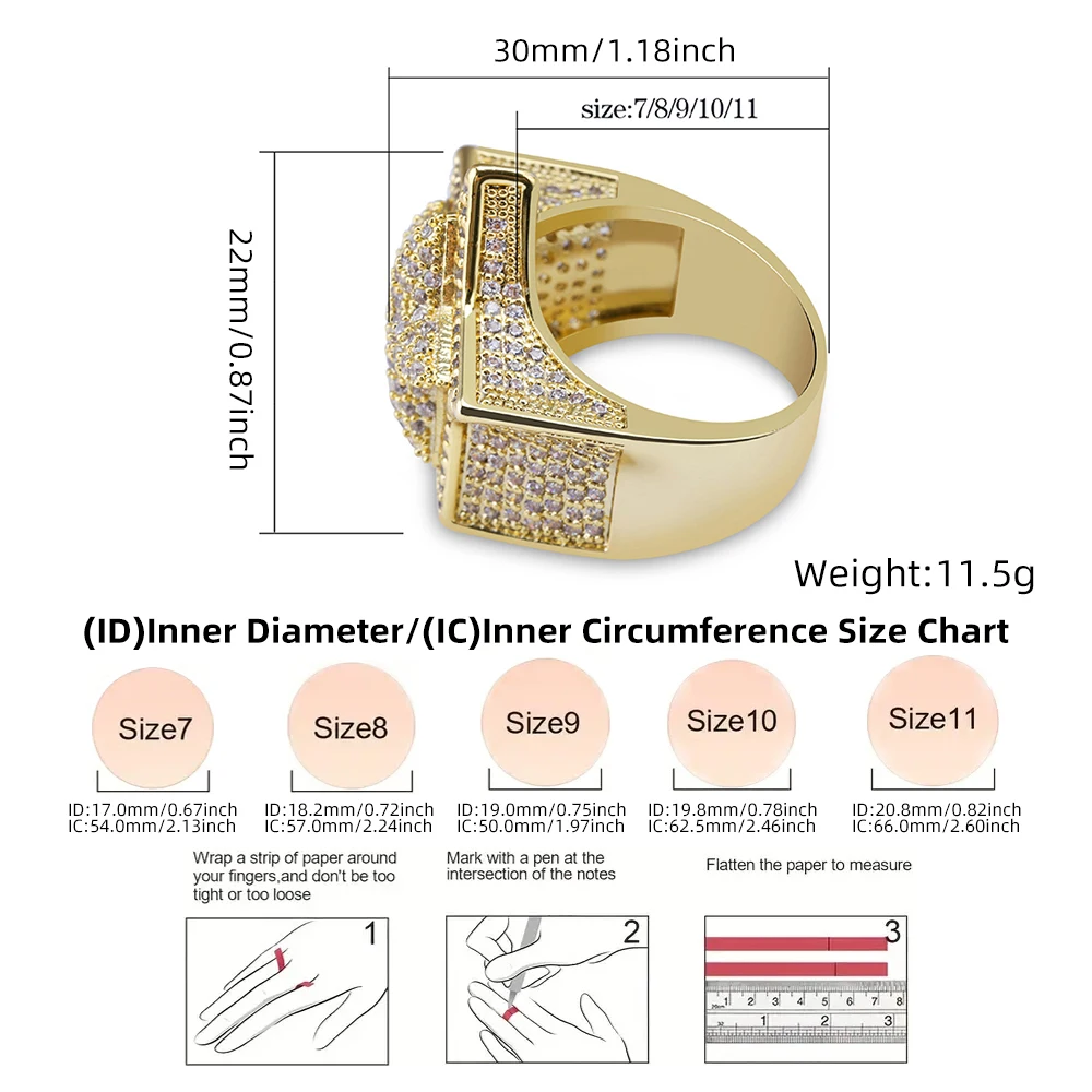 HipHop Jewelry Men Women High Quality Star Rings Brass Gold Plated Iced Out Zircon Micro Paved Solid Pentagram Five-Pointed Ring