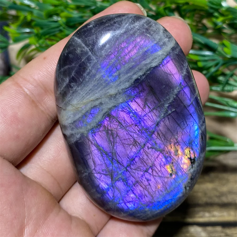 Natural Purple Labradorite Palm Stone Flash Glead Reiki Crystal Gemstones Minerali Ornamenti Spirituali Decorazione Della Casa