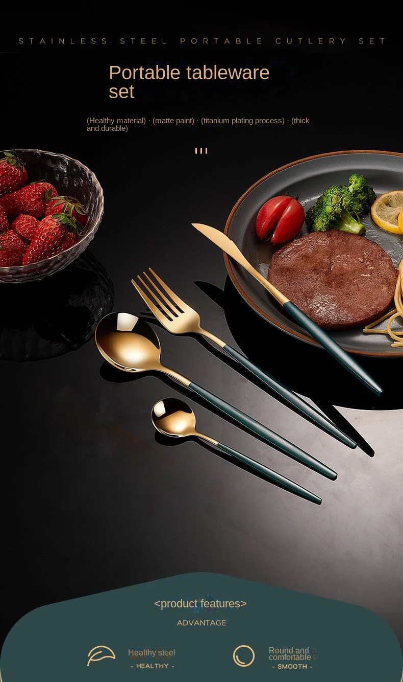 Description Picture 2 of item24pcs Black Gold Dinnerware Set Stainless Steel Steak Knife Fork Coffee Spoon Teaspoon Flatware Dishwasher Safe Kitchen Tablewar