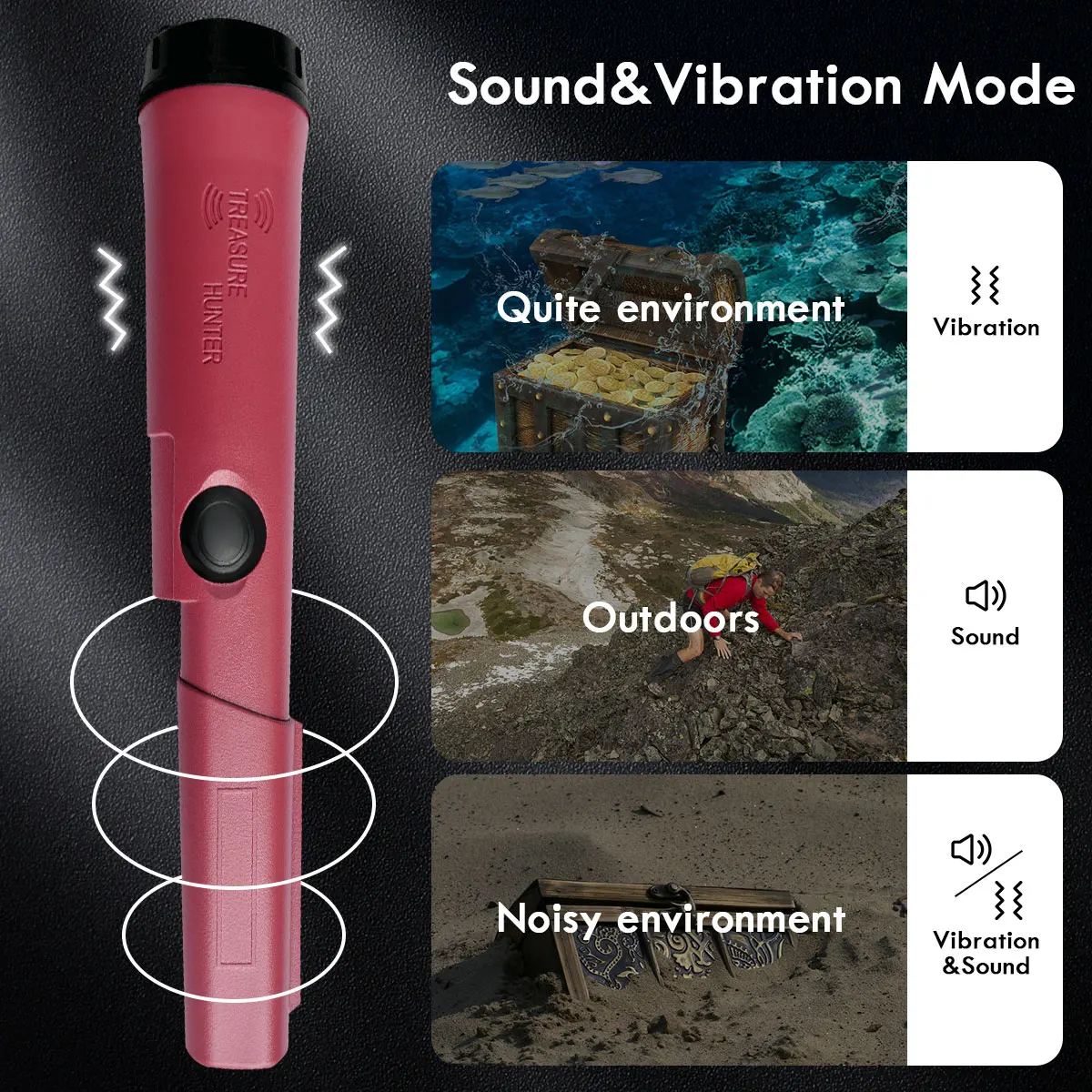 Treasure Hunter Handheld Metal Detector Pinponter Pointer Probe Gold Detector Pinpointing Waterproof Adjustable Sensitivity 4