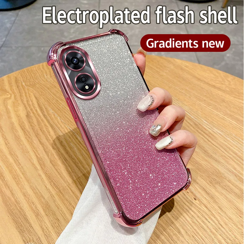 Clear Shockproof Glitter Phone Case with Plating Design, Soft Cover