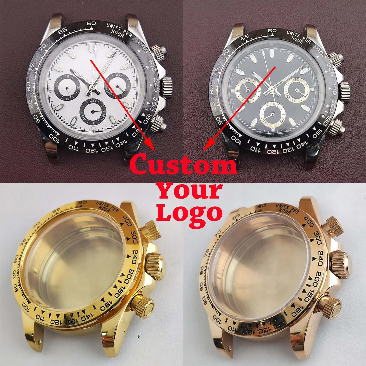 

39mm case VK63 case 29mm dial Panda dial custom logo dial quartz watch VK63 movement Chronograph watch accessories no nh35 case