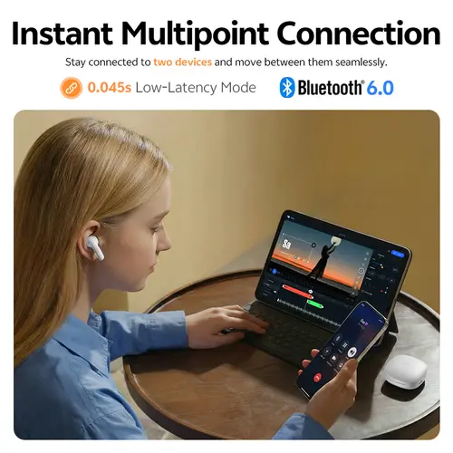 QCY T13 Pro HT23 Adaptive ANC Wireless Earbuds 13mm Drivers Powerful Bass 50dB Hybrid ANC Bluetooth 6.0 Earphones 6 Mics ENC 47H - Image 5