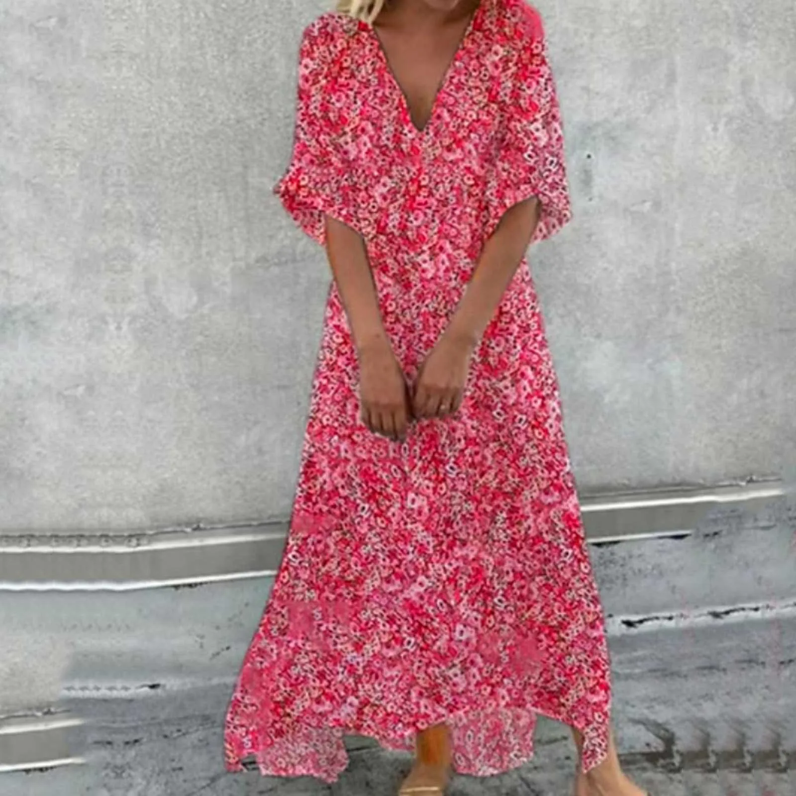 Boho summer dress with V-neck for women | Clara