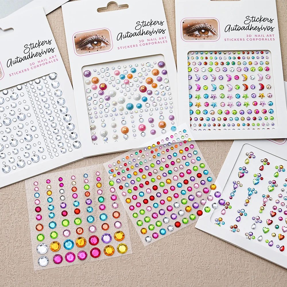 1Pcs Face Diamond Gem Sticker 5D Colorful Rhinestone Tattoo Eyeshadow Stickers fo Festival Nail Body Makeup Bling Jewel DIY Deco 2