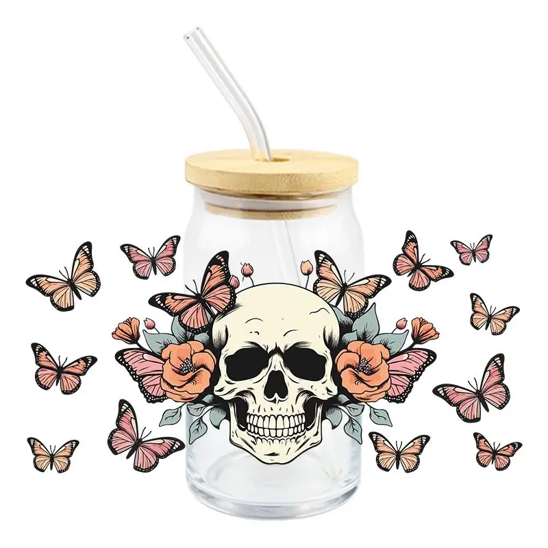 Cool Skull Head UV DTF Wrap Transfer Stickers 3D Cartoon Fashion Design DTF Wrap For Glasses Cups Mugs Waterproof Decal