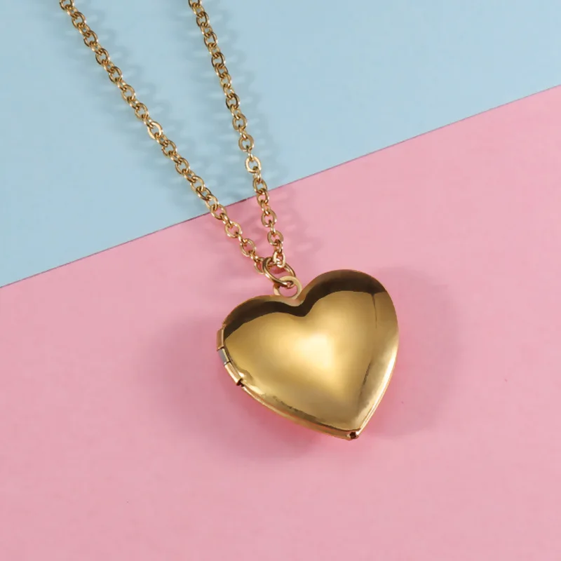 10Pcs Photolocket Pendant Necklace Mirror Polish Stainless Steel Heart Box Pendant Necklace For Women's Fashion 2023 Jewelry