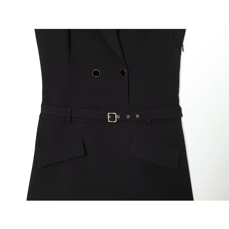 Women Fashion Suit Style Short Dress 2025 New Street Sleeveless Belt Mini Dresses Solid Office Casual Dresses