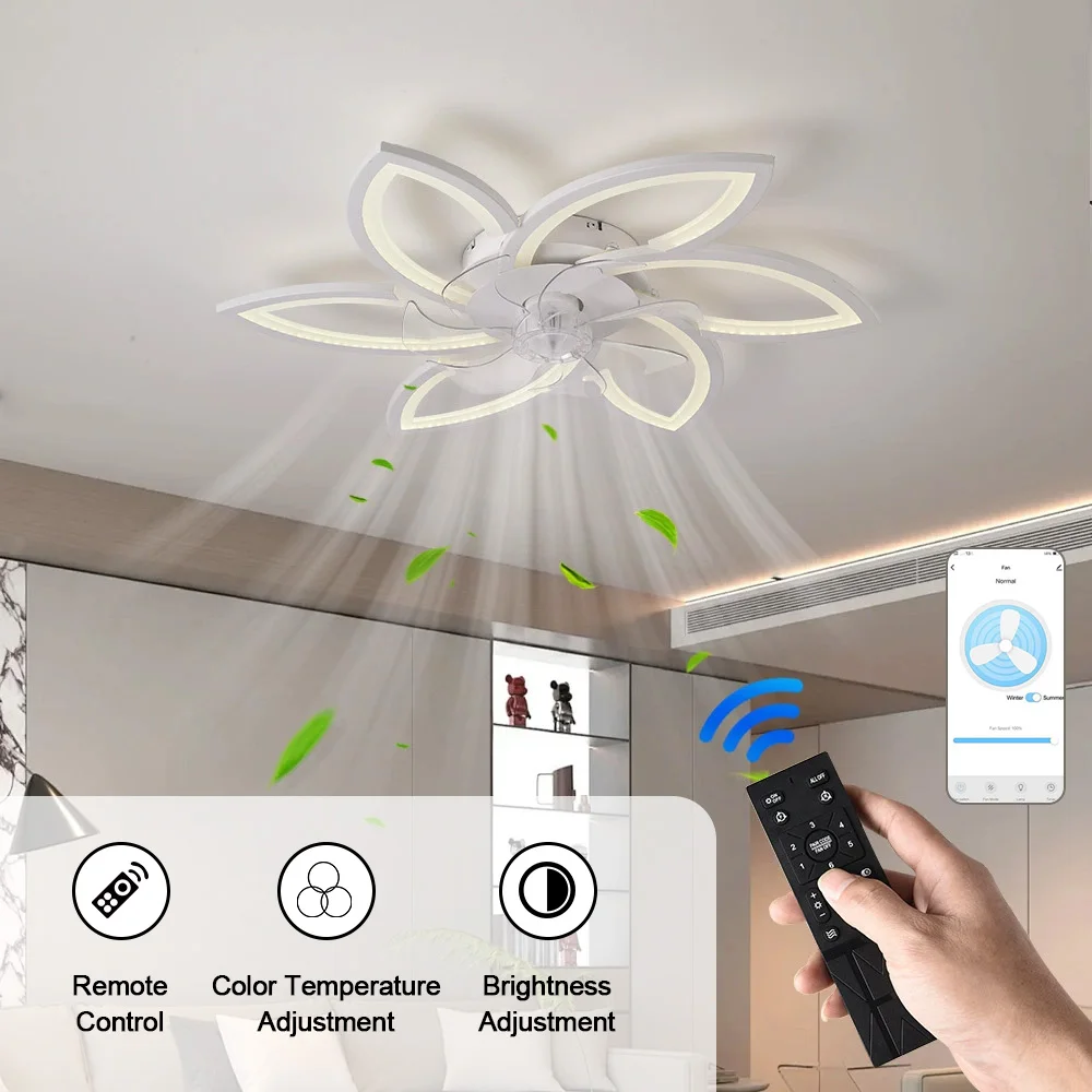 Nordic modern minimalist ultra thin fan ceiling light for dining room bedroom living room silent invisible fan blades dimmable LED light three color temperature adjustable wind speed energy saving