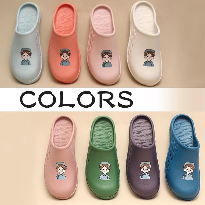 Cartoon Nurses Printed Scrubs Shoes Women Men Medical Footwear Breathable Durable Garden Shoes Anti-Slip Bathroom Clogs X06-23