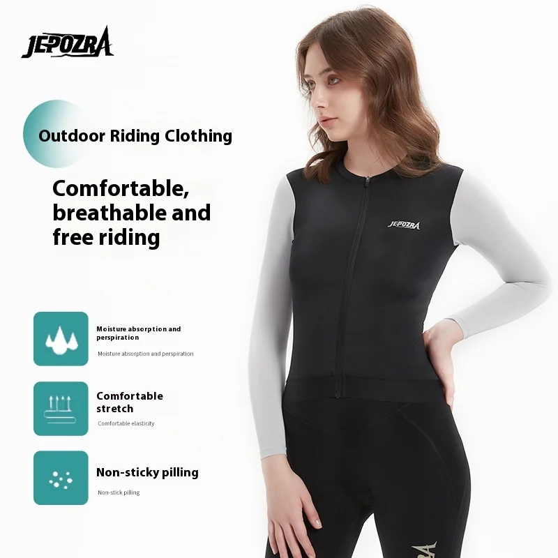 Long Sleeve MTB Cycling Jersey for JEPOZRAWomen Race Fit Road Bike Riding Clothing Bicycle Shirts Breathable Jersey with Pockets