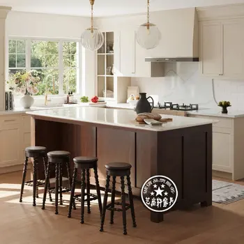 โต๊ะอาหารไม้เนื้อแข็งแบบเกาะกลางสไตล์วบิซาดี้ พร้อมเคาน์เตอร์ครัวแบบเปิดในตัวสำหรับทำอาหาร อบขนม และใช้เป็นบาร์ในบ้าน 2