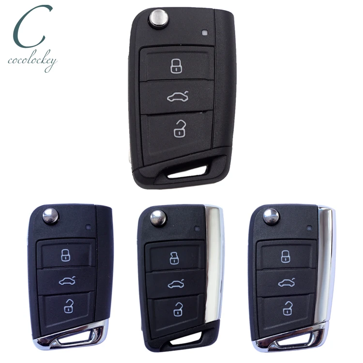 Cocolockey 3 Buttons Flip Remote Car Key Shell Case for Skoda Octavia A7 for VW Golf 7 MK7 for Seat Leon Passat Beetle Polo Bora