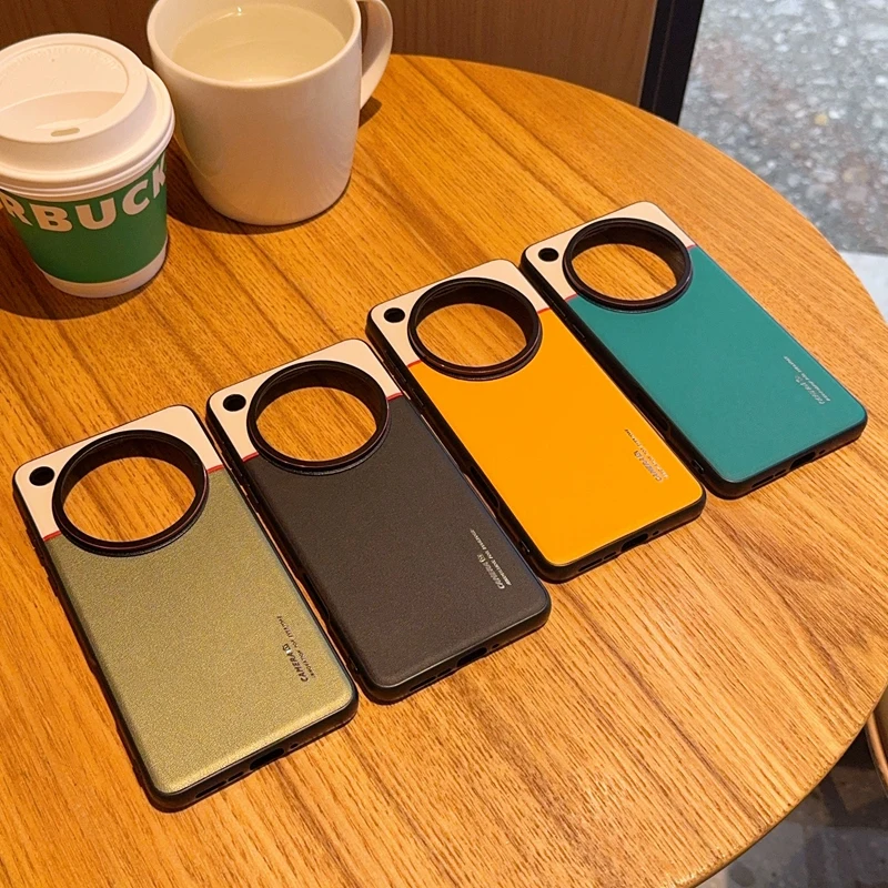 Ultrathin Contrasting Leather Camera Protection Case with Titanium Silver Border
