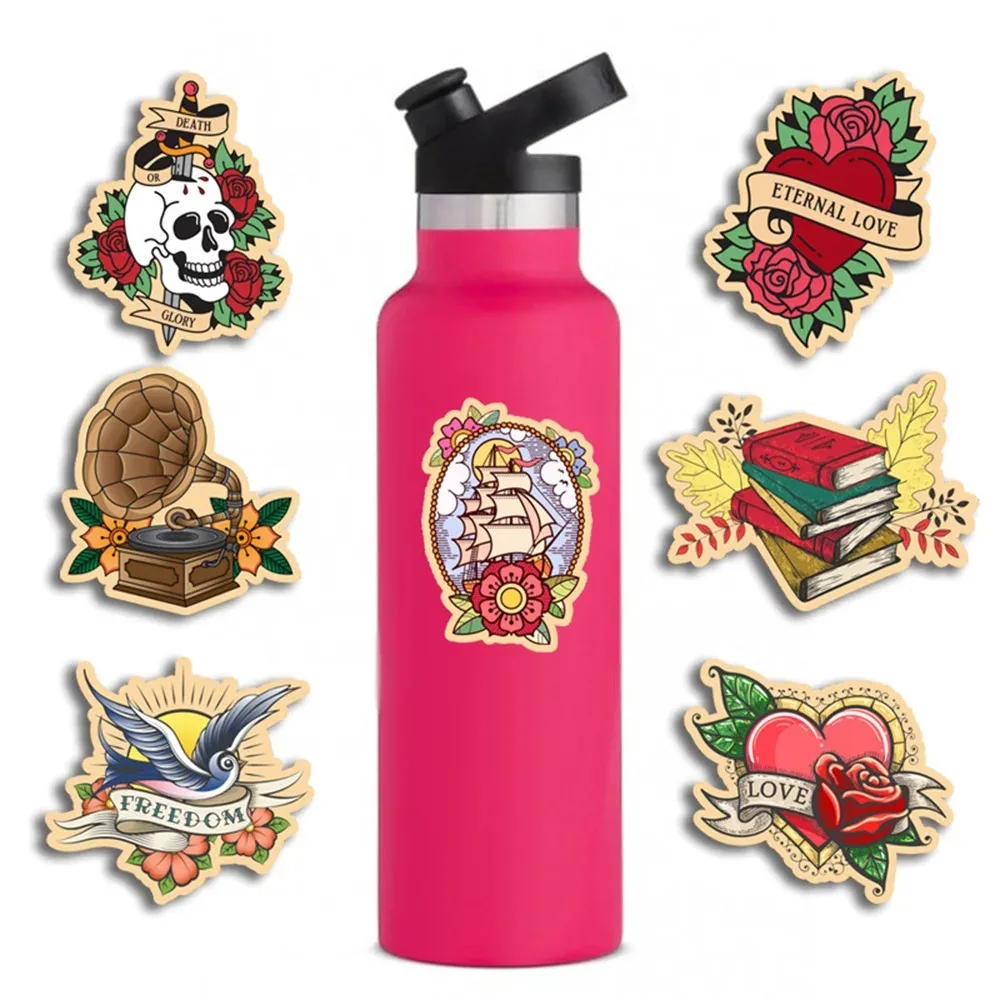 Retro Old School Tattoo Style Cartoon Sticker Set - DIY Snowboard, Laptop, and Luggage Graffiti Decals