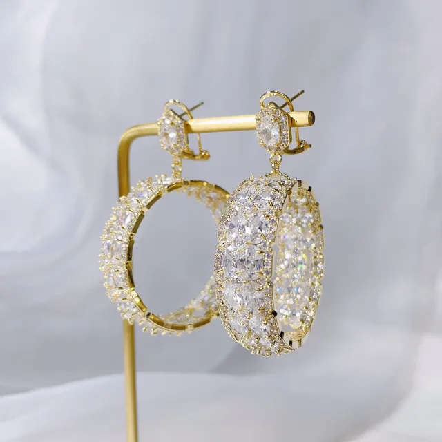 Bilincolor Round Cirle Light Blue Cubic Zirconia Big Earring for Women 2