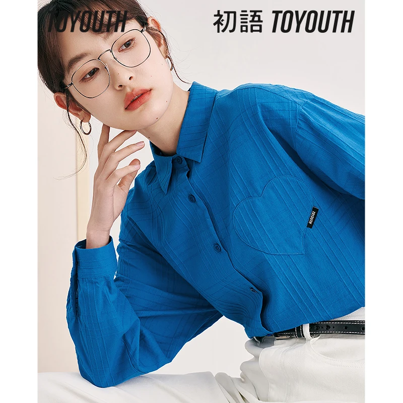 Toyouth Women Shirts 2023 Summer Long Sleeve Polo Neck Loose Blouse Heart shaped Texture Fabric Sunscreen Casual Chic Tops - Одежда и аксессуары для женщин