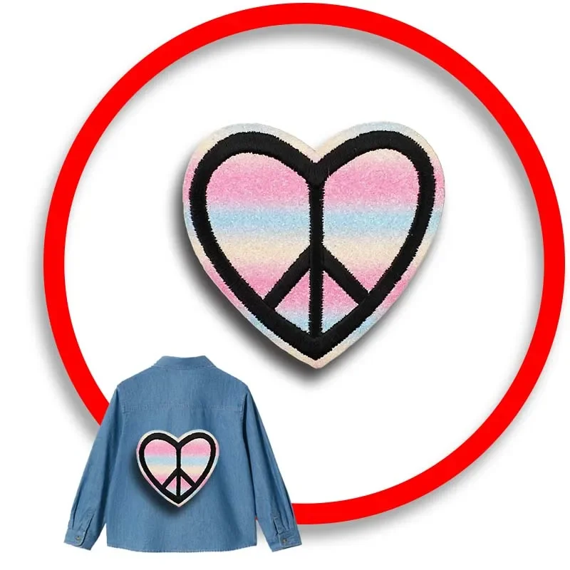 

1pcs Patch Stickers Iron On Patches for Clothing Sewing Pink Heart Embroidery Fusible Applique Badge Bag Decoration Stripes