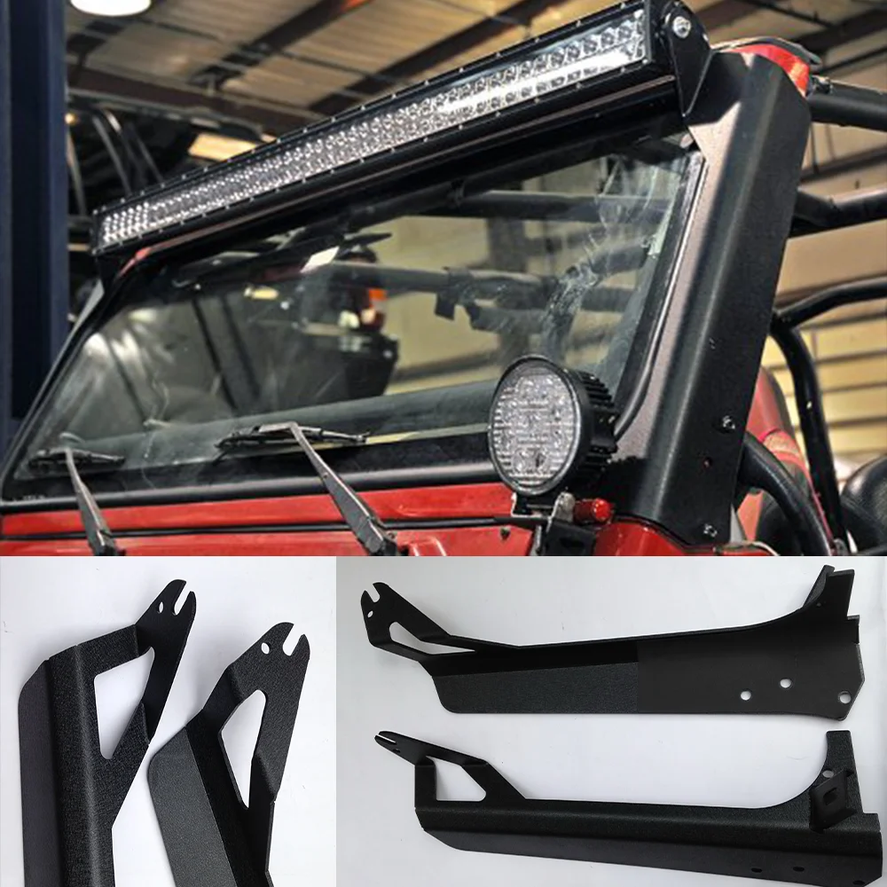 Ironwalls Windshield 52" Straight LED Light Bar Mount Brackets For Jeep TJ 97-06