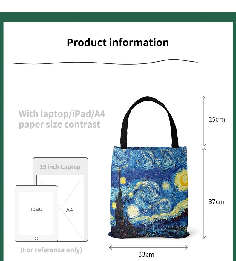 Van Gogh Series Linen Bag Oil Painting Starry Night Sunflower Apricot Flower Coffee Holder Handbag Lightweight Shoulder Bag