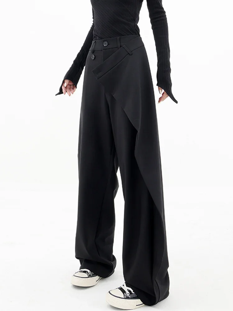 Women Pants High Waisted Wide Leg Pants Irregular Patchwork Casual 2024 Fashion Black Full Length Solid Spring Straight Trousers
