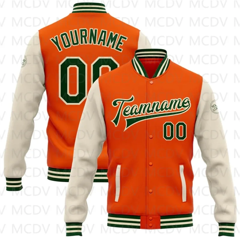 Custom Orange Green-Or Bomber Full-Snap Varsity Letterman Two Tone Jacket
