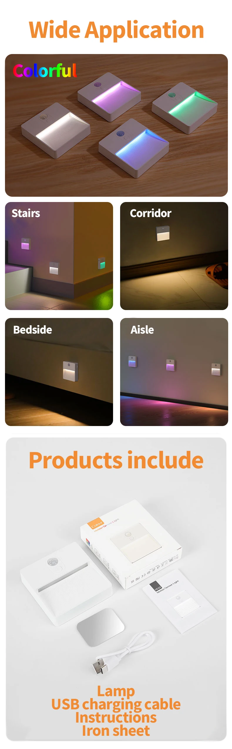 1 Pcs Motion Sensor Night Light RGB Color-Changing Lamp Indoor Decoration LED Illumination for Corridors and Bedroom Lighting