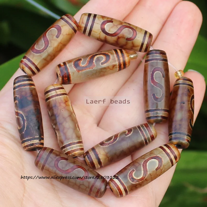 1piece , Natural Agate Around 10x30mm Red Brown Ancient Tibet Dzi Agate Beads , For DIY Jewelry Making !