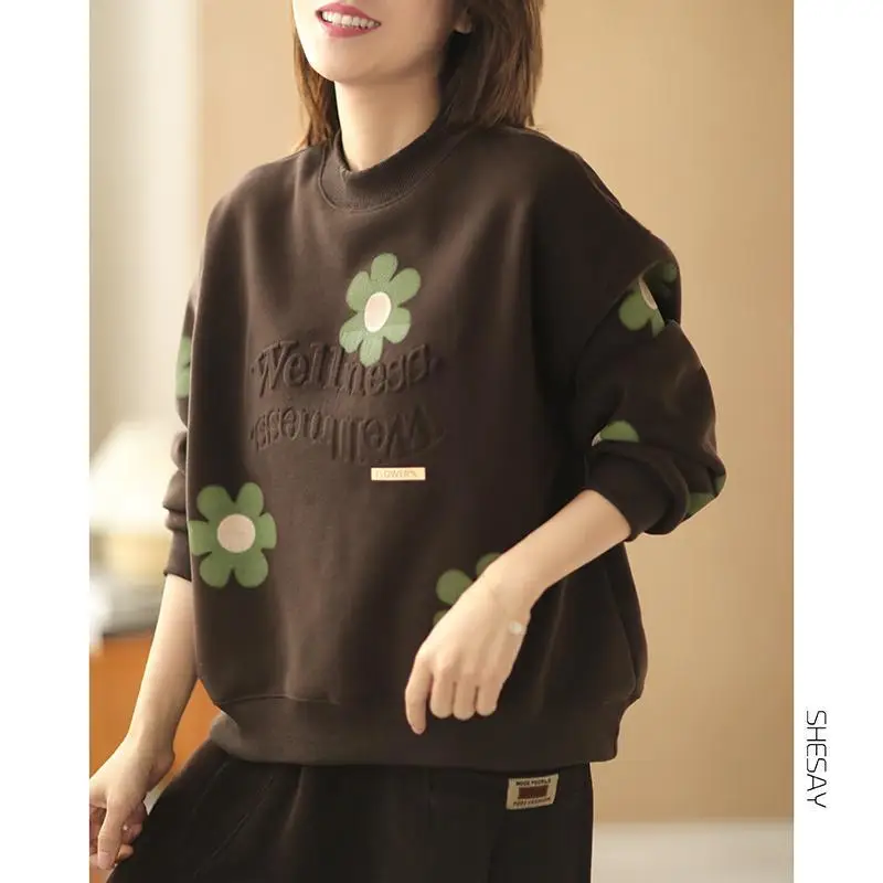 Fashion O-Neck Printing Letter Loose Casual Blouses Women Clothing 2023 Autumn Winter Oversized Korean Tops Commuter Shirts
