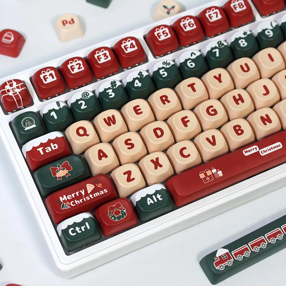 

Merry Christmas Theme Keycaps 130 Keys MOA Profile Keycap PBT Sublimation Mechanical Keyboard Cap For Office Game DIY Keyboard