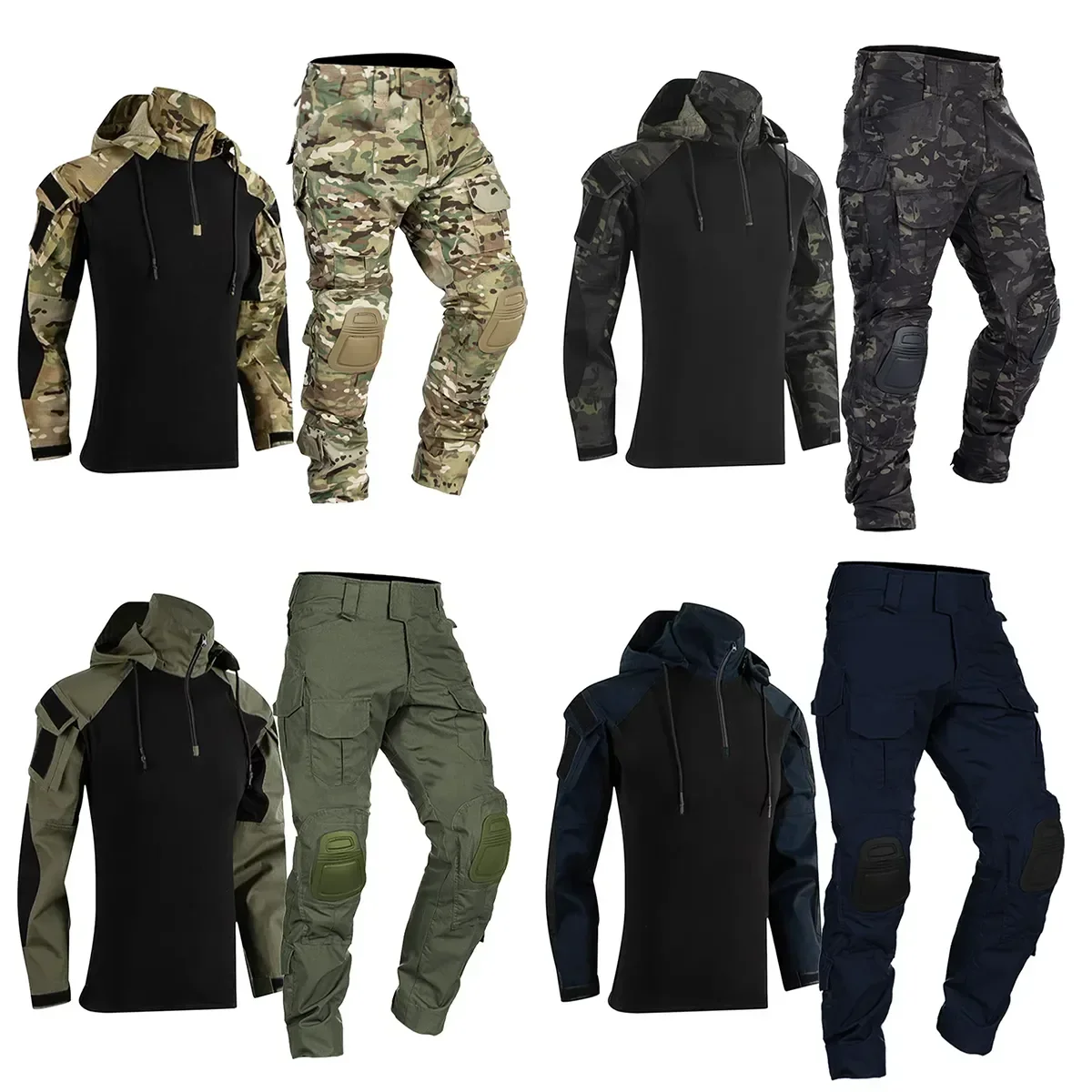 

Suit Military Camouflage Pants Pads Clothing Cargo Airsoft Paintball Uniform Pockets Multi Work Army Shirts Combat Knee Tactical