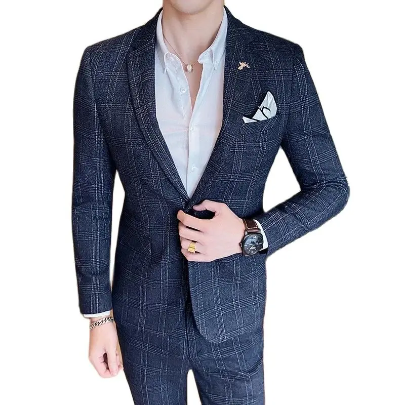 Suit (Blazer + Pants) Men's Fashion Hosts British Style Work Business Wedding Casual Art Style Elegant Gentleman Suit M-5XL