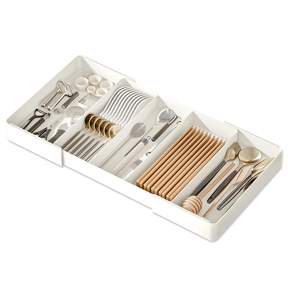 Expandable Tableware Organizer Silverware Drawer Kitchen Utensil Tray Adjustable Cutlery and Flatware Tray Home Kitchen Tool