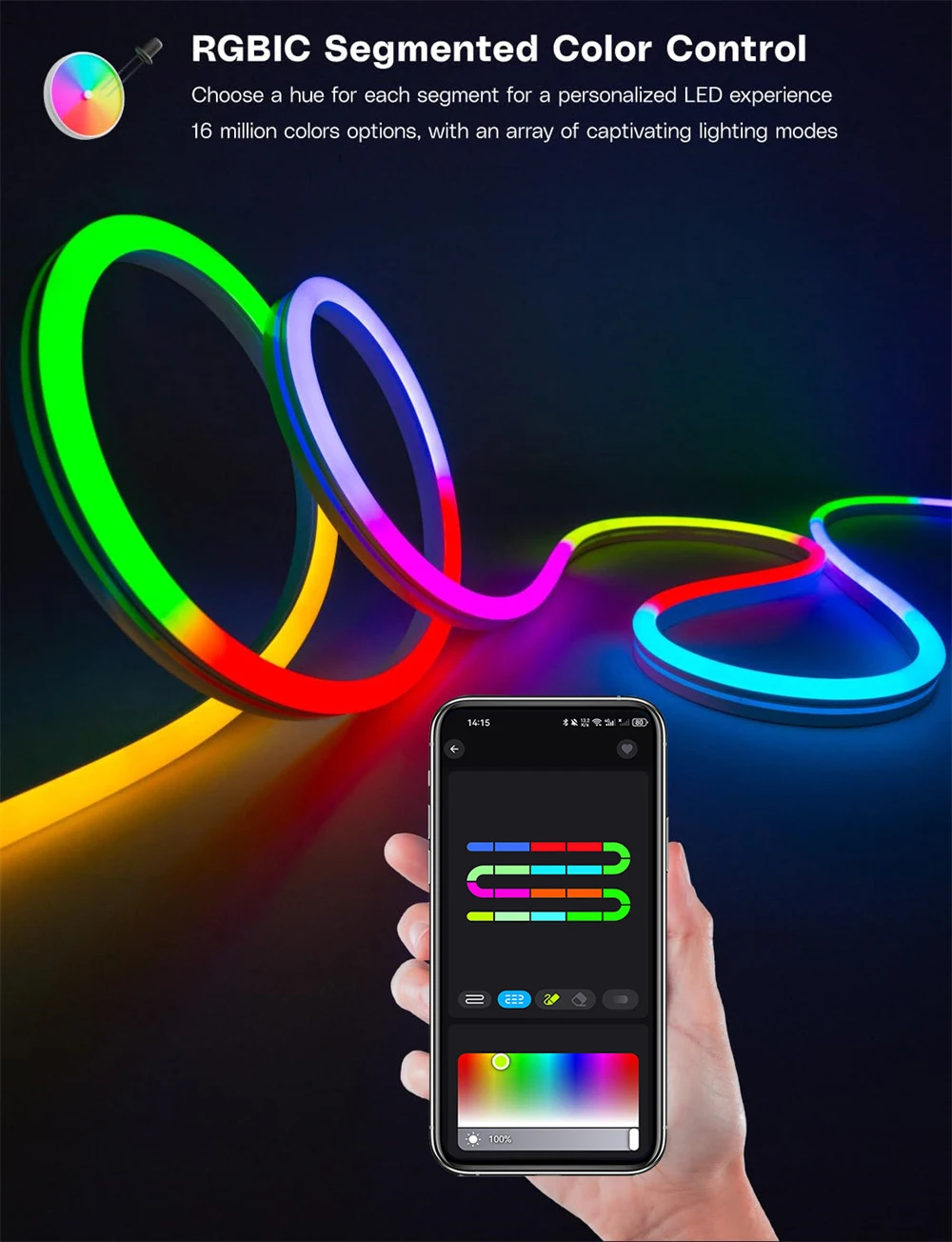 5V Flexible Light Strip USB RGBIC Dreamcolor Chasing Strip RGBIC Neon Rope Light Bluetooth Neon LED Strip Lights with Music Sync
