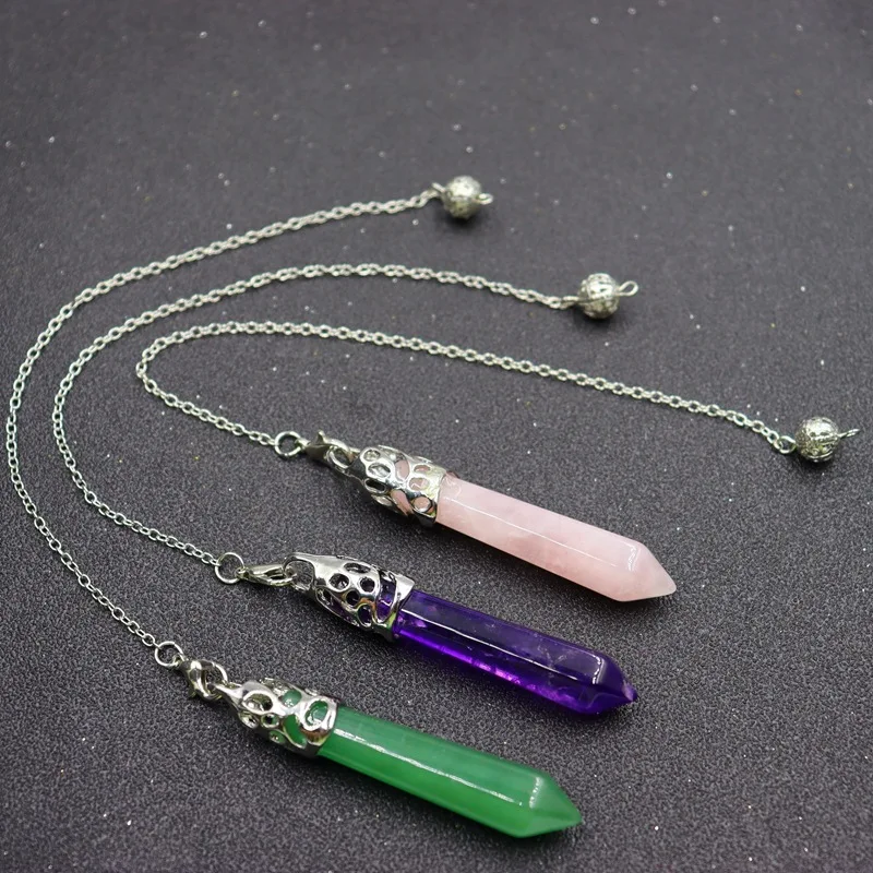 

7 Chakra Reiki Stone Beads Chain Pendulum Pillar Pendant Healing Crystal Amethysts Lapis Lazuli Charms Ornament