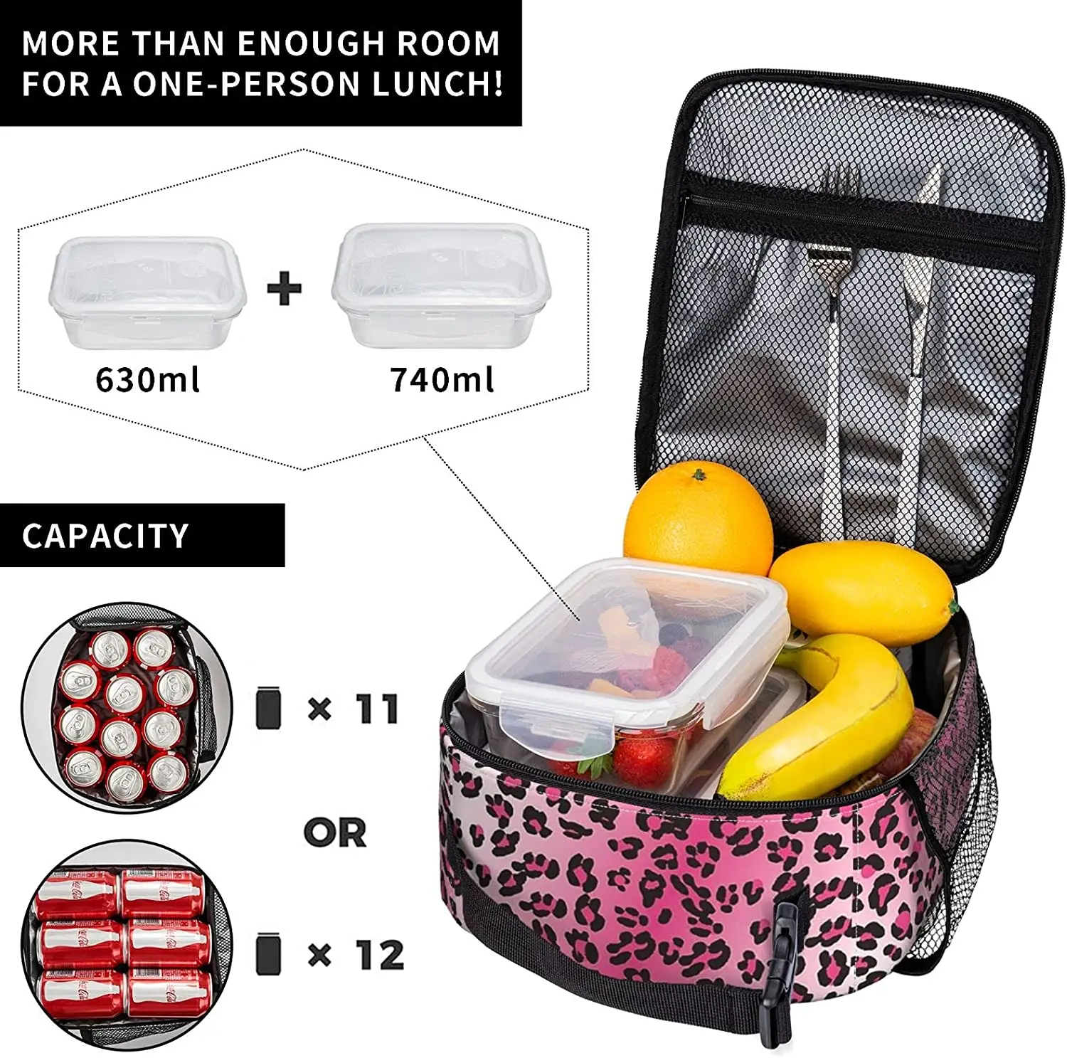 Borsa termica per il pranzo, con stampa leopardata, colore