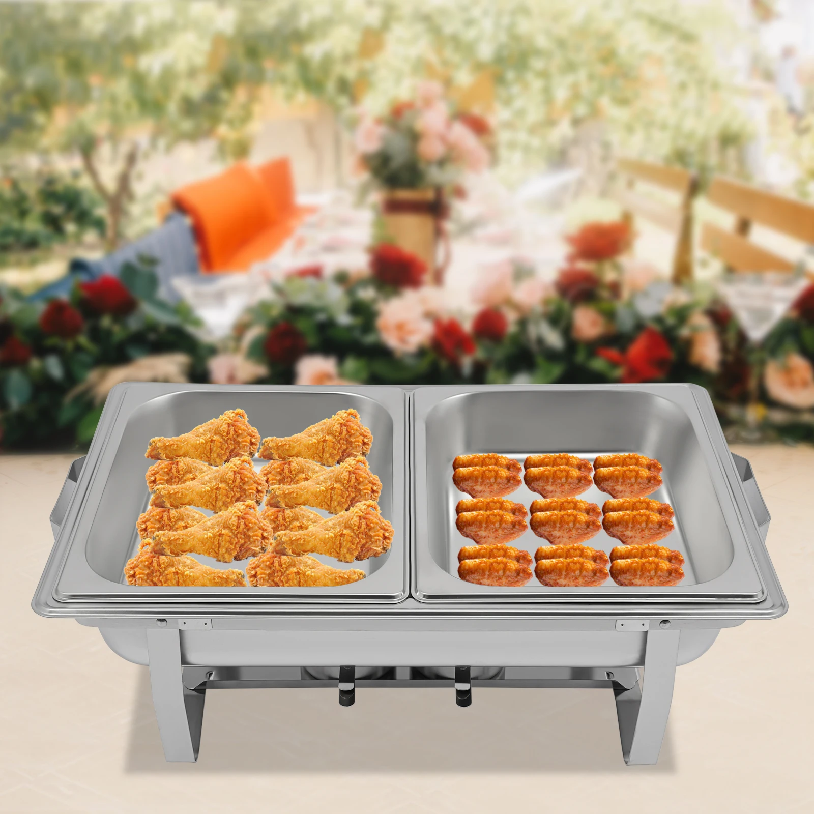 6L Chafing Dish Buffet-Set, Rechteckiger Catering-Wärmer, Speisenwärmer-Kit mit Deckeln und Pfannen für Hochzeiten, Partys & Restaurants – Detail 5