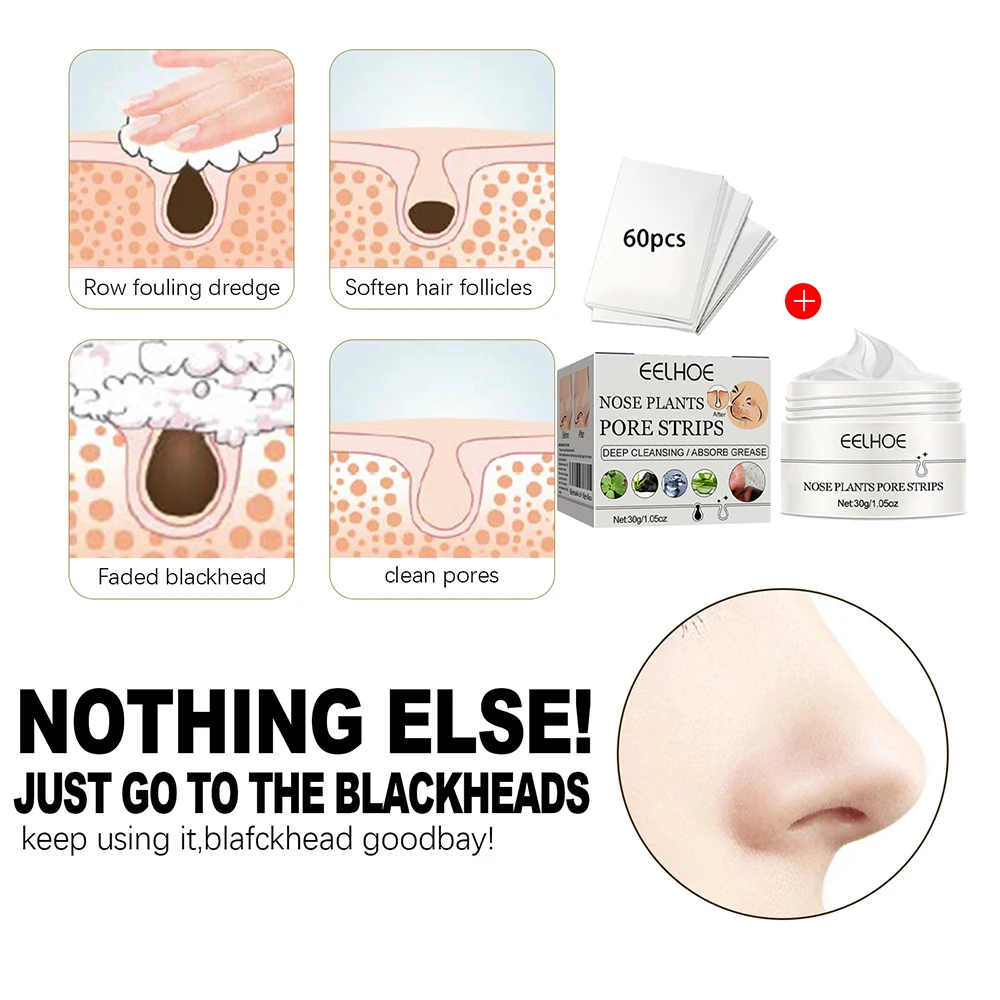 New Blackhead Remover Nose Mask Pore Strip With 60pcs Paper Deep Face Cleaning Nasal Strips Peeling Acne Treatment Skin Care 5