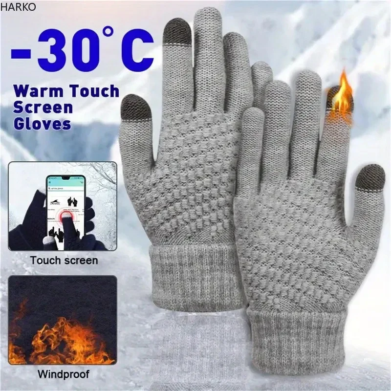Winter Gloves For Men Women Thickened Elastic Touch Screen Compatible Cold-proof Warm