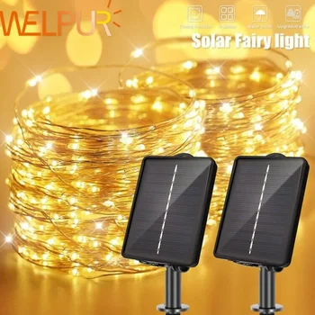 LED 야외 태양 램프 문자열 조명 타이밍 200/300 LED 요정 휴일 크리스마스 파티 화환 태양 정원 방수