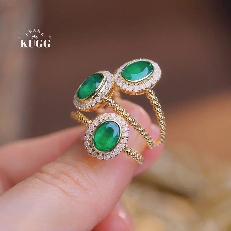 

KUGG 100% 18K желтое золото, кольца, классический блестящий дизайн, реальные натуральные бриллианты, бриллианты для женщин, драгоценности