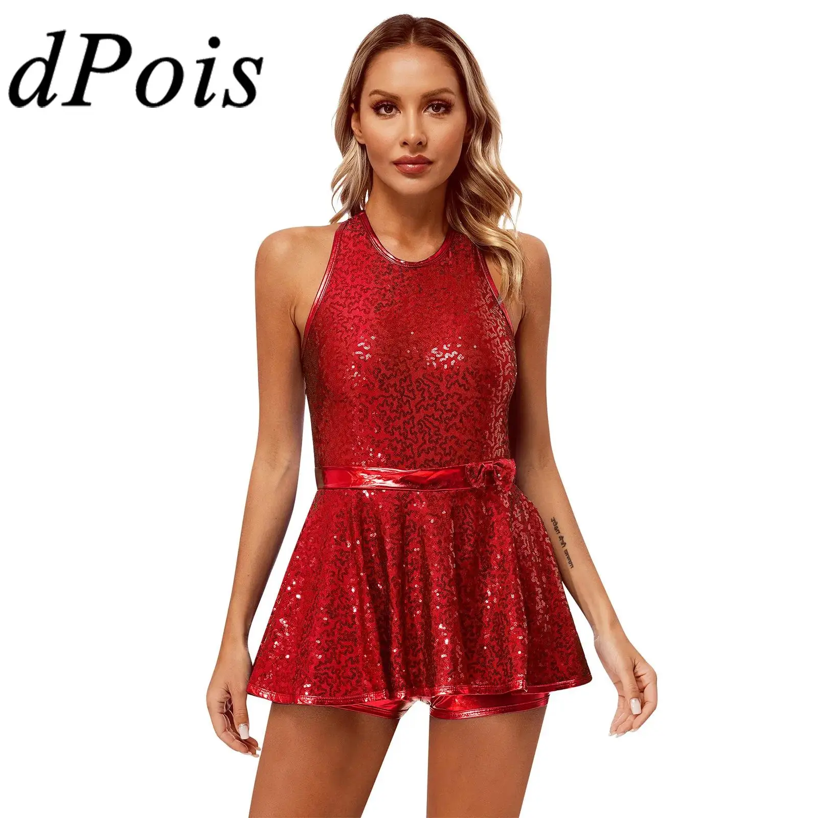 

Womens Jazz Dance Costumes Shiny Bodysuit Dancewear Unitard Sleeveless Sequin Ballet Gymnastics Leotard Dress Hiphop Clothes