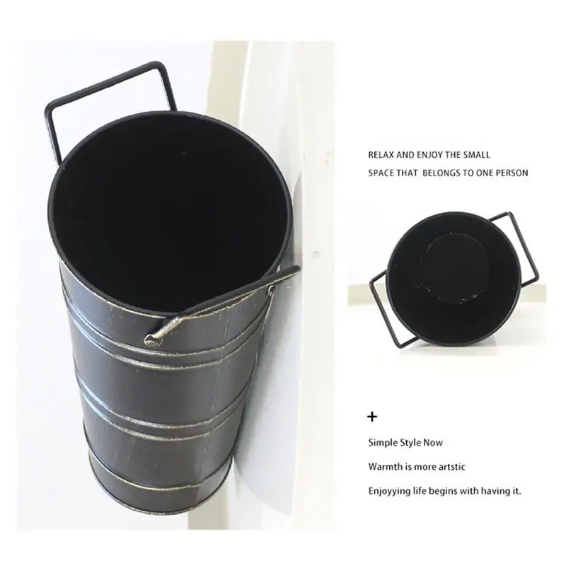 Old Metal Umbrella Stand With Handle Reinforced Standalone Round Umbrella Bucket Vintage Decorative Vase Flower Bucket Storage