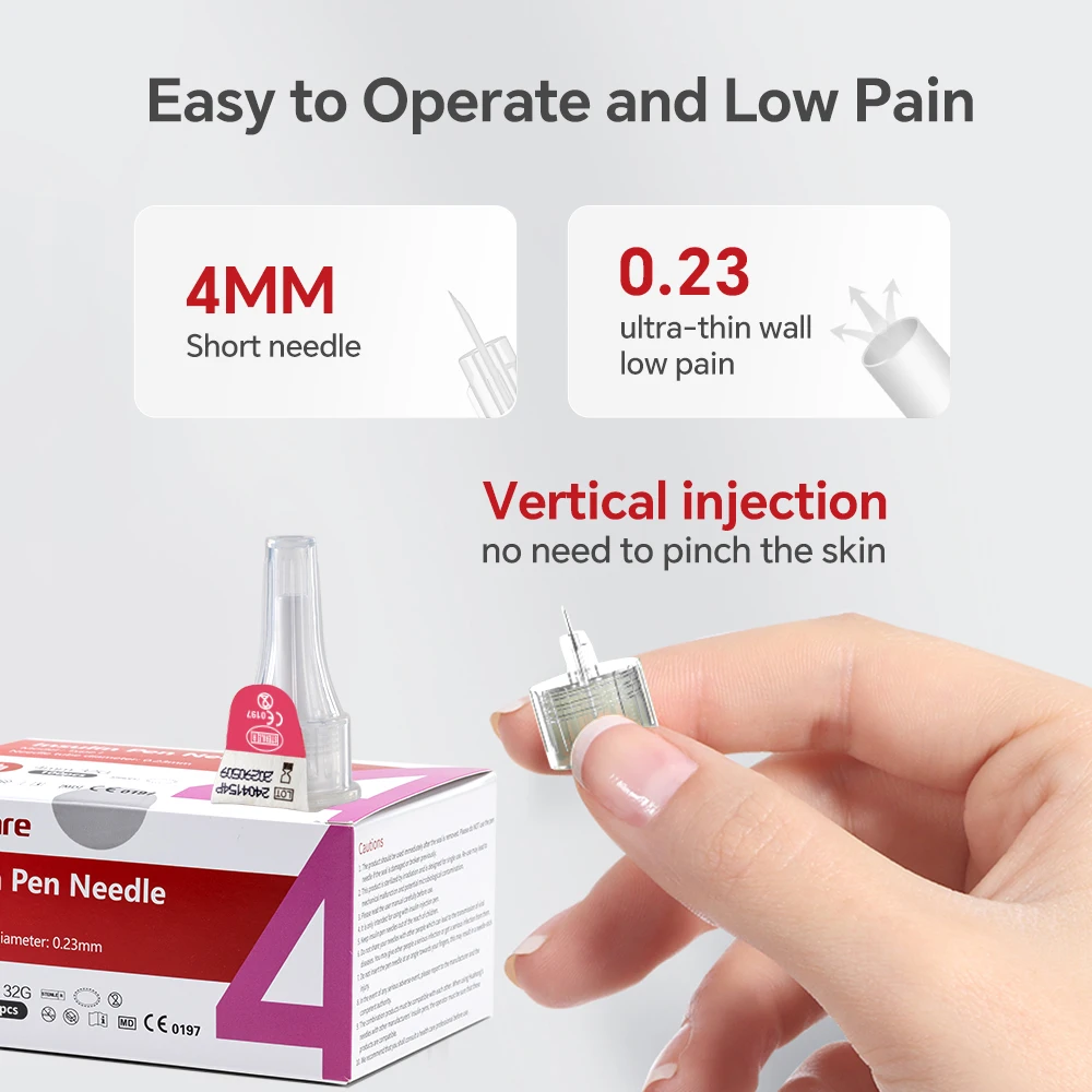 Insulin Pen Needle 100pcs/box Sinocare 32G 4MM Painless Needle Blood Glucose Accessories for Diabetic Eyelid Tool Tattoo Needle
