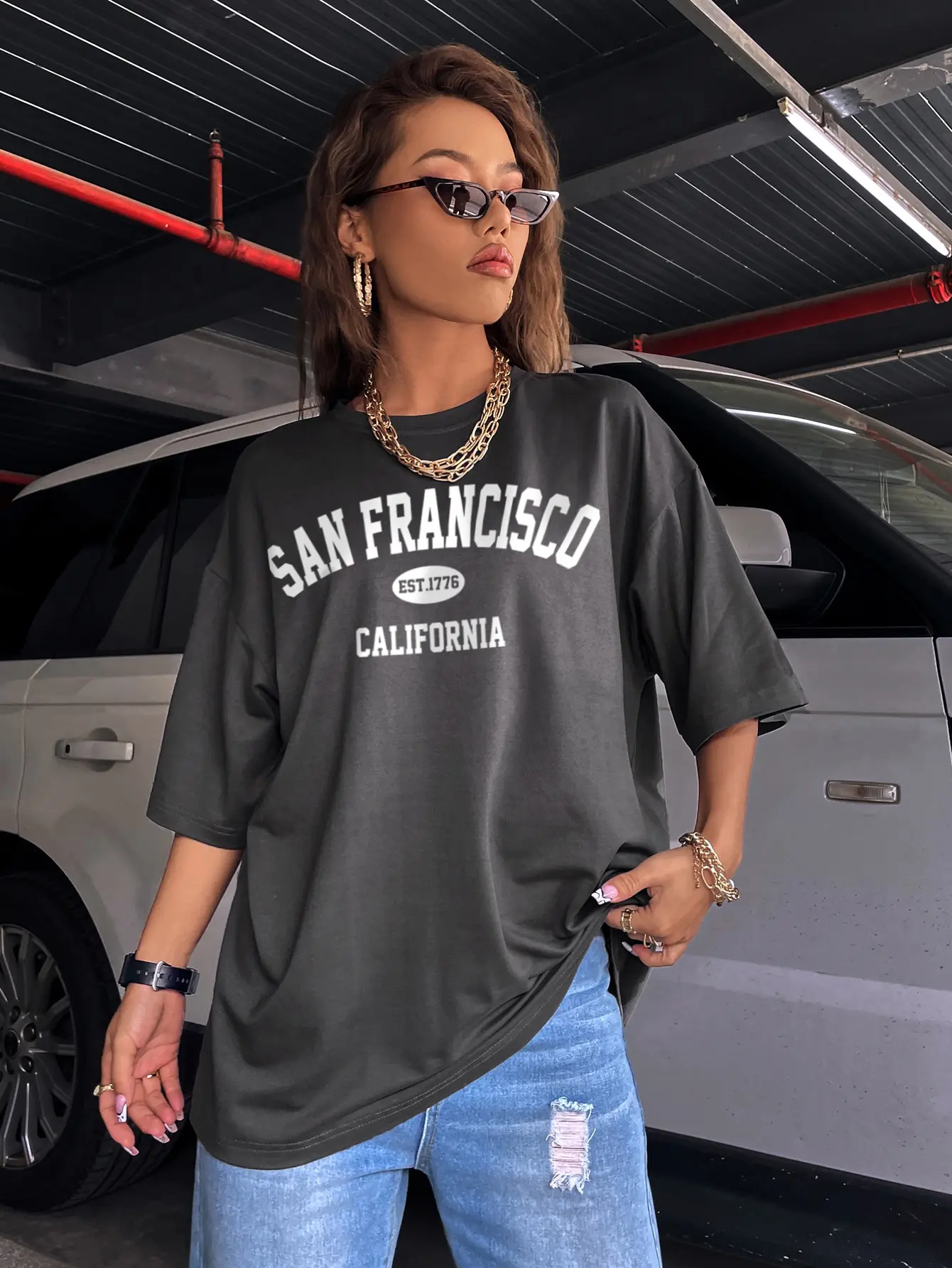 

San Francisco Est 1776 California Cotton Print Tee Top Fashion Round Neck Tee Shirt Skin Friendly Tshirts Loose Softtshirt Women