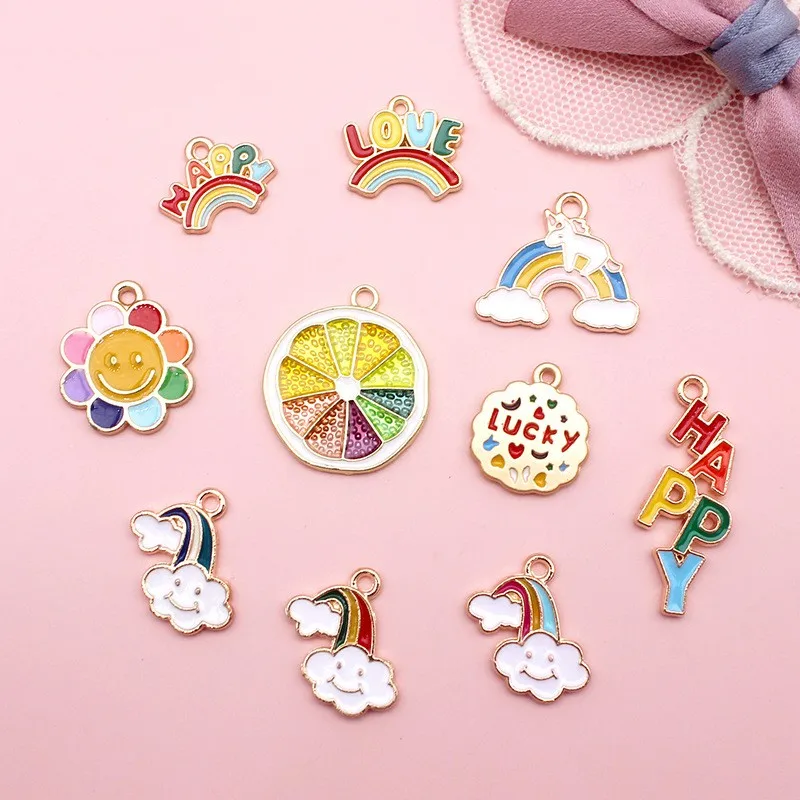 

10Pcs Enamel Flower Rainbow Cloud Alloy Charms Fashion Earrings Necklace Pendants Cute Keychain Accessories DIY Jewelry Supplies