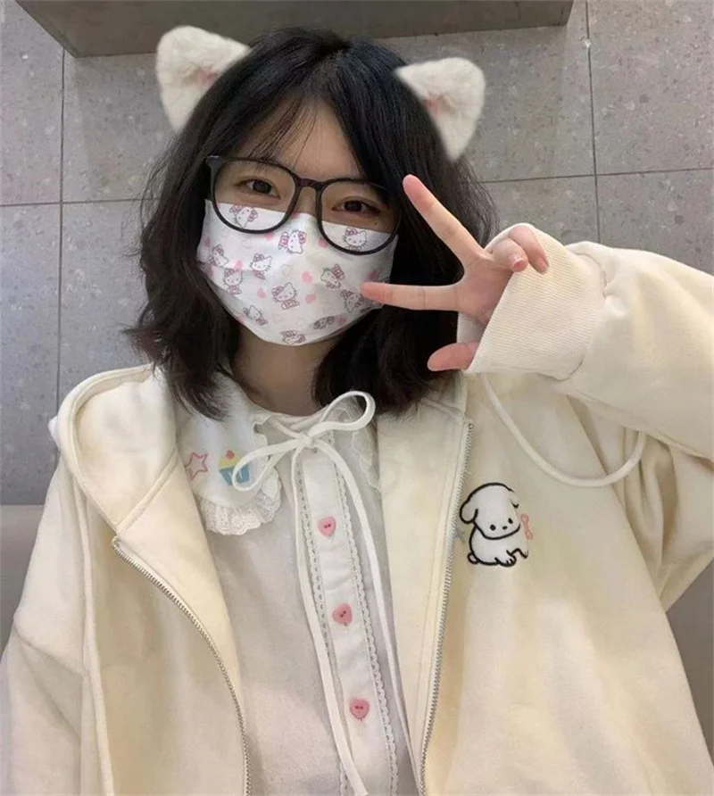 Japanese autumn and spring hoodies for teen girls student Casual Loose Jacket kawaii lolita matching loose gothic trend hooded