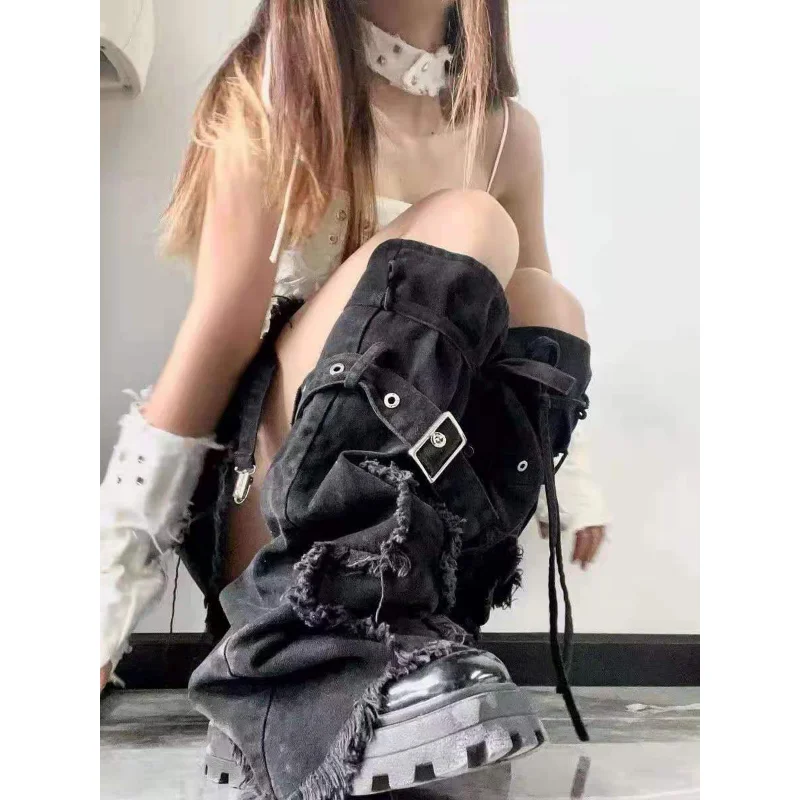 【BOHEMIAN SEOUL】BOHEMSEO RIBBED LEG WARMER [正規品] BOHEMIAN SEOUL] OFF SHOULDER CURVED T, BLACK 正規品 韓国