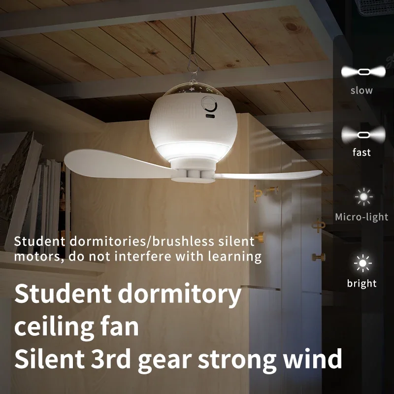 Projection Fan Light 3600mAh USB Rechargeable With Remote Control Portable Camping Light Bedroom Student Dormitory Lighting